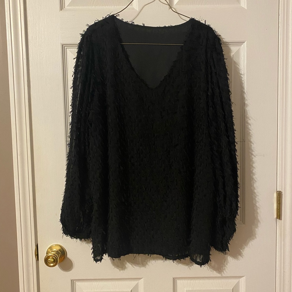 EUC Black Bubble Sleeve Plus Size Blouse with Cute Black String Accents size 2X